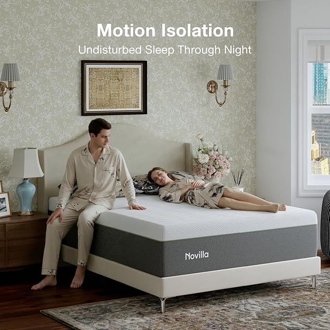 Novilla Bliss Green Tea Full Mattress, 12 Inch Gel Full Size Memory Foam Mattress in a Box for Hot Sleepers with Nylon Cover, Cool Comfort & Back Pain Relief & Motion Isolating with Certified Foams