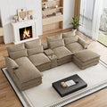 135" U Shaped Cloud Couch Sectional Modular Sectional Couches for Living Room Oversized Comfy Chenille Sofa Cloud Couch Set with Storage Central Console, USB Ports, Chaise Lounge, Ottoman, Brown