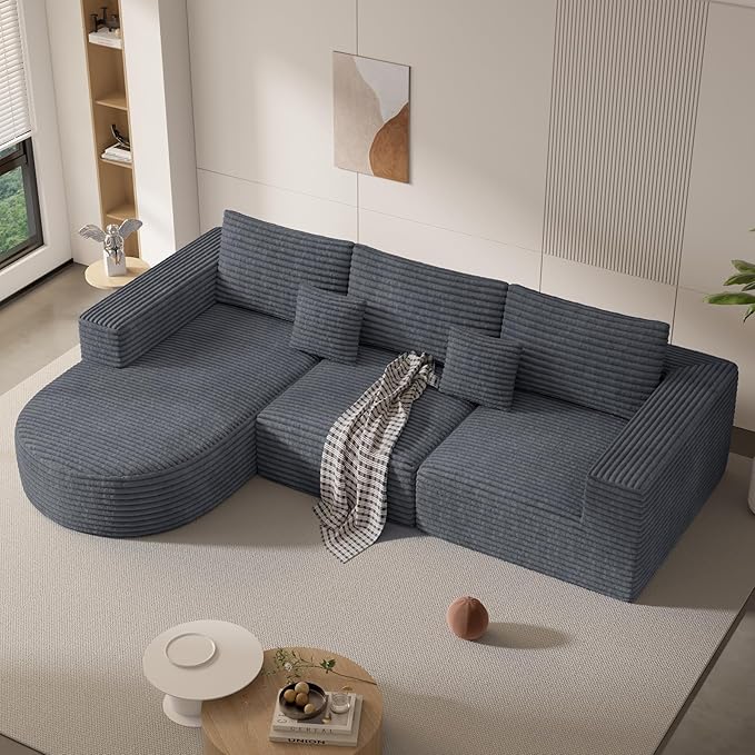 110" Modular Sectional Sofa Couches, Cloud Couches for Living Room, Boneless Sofa with Deep Seat,L-Shape Couch with Chaise,No Assembly Required,Grey,1 PCS