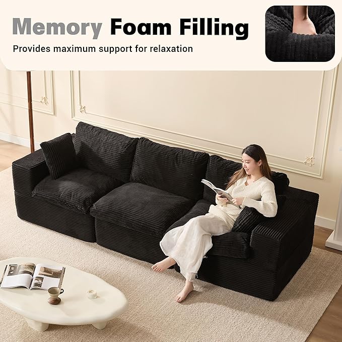106.3” Sectional Couches for Living Room, Set of Cloud Couch, Modular Sectional Sofa, Convertible Sofas Bed, Deep Seat Sofa, Corduroy, Black