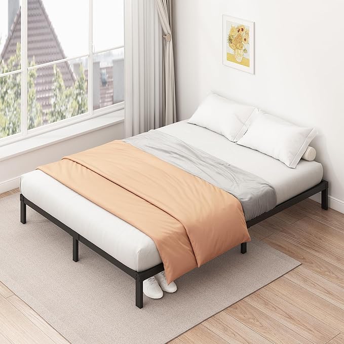 9 Inch Low King Bed Frame Heavy Duty Metal Platform, No Box Spring Needed, Easy Assembly Mattress Foundation, No Noise, Black