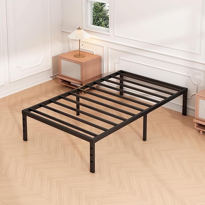 Hafenpo 14 Inch Twin Bed Frame - Sturdy Metal Platform Twin Size, No Box Spring Needed, Heavy Duty, Easy Assembly, Strong Bearing Capacity, Under Bed Storage, Black