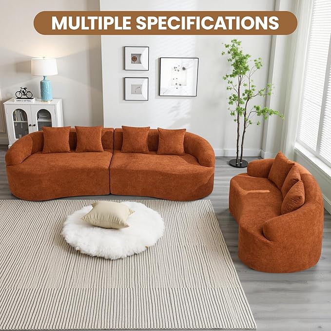 110" Boneless 4 Seater Sofa Couch, Modern Oversized Curved Cloud Sofa, Chenille 4-Seater Deep Seat Sectional Couches for Living Room, No Assembly, Orange