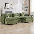 111'' Sectional Cloud Deep Seat Couch, Oversized Chenille U Shaped Sectional Sofa for Living Room Set, Comfy Upholstered Modular 3-Seats Sectional Sofa Couch with 2 Movable Ottoman, Green