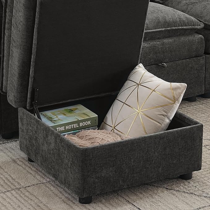 27" Large Square Ottoman with Storage, Modern Upholstered Footrest with Anti-Slip Legs for Couch Coffee Table Living Room, Bedroom, Entryway, Chenille Dark Grey | Upholstered Footrest, Square Ottoman, Footrest, Coffee Table, Couch