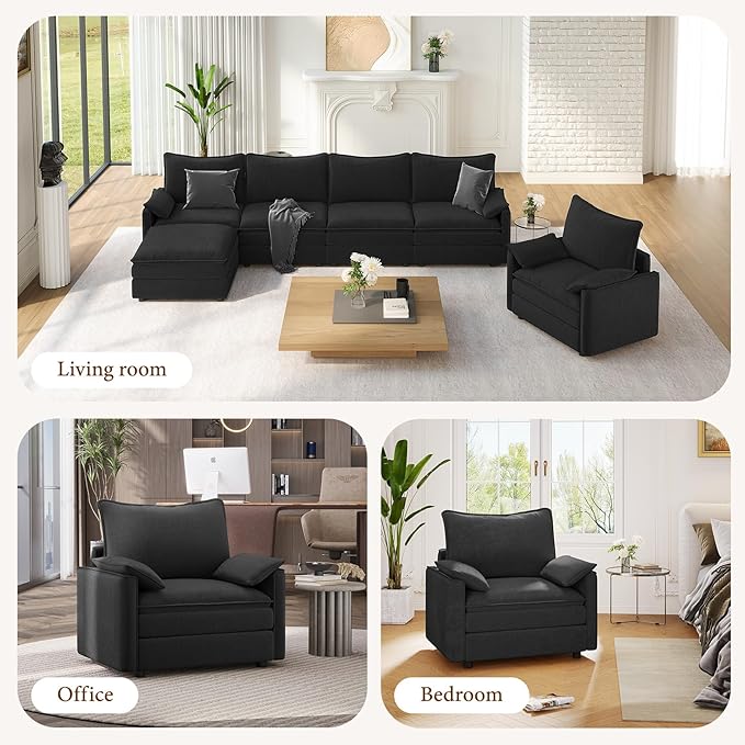 Vesgantti 40" Single Seat Sofa, Comfy Cloud Couch Deep Seat Upholstered Couch Chenille Modern Sofa with Armrest Pillows, Easy Assembly for Living Room, Bedroom and Apartment, Black
