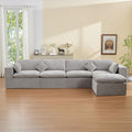 155''Cloud Boneless Sectional Couch, Modular Sectional Sofa Deep Seat with Ottoman, Oversized Upholstered Convertible Comfy 5 Seater Chenille Sofa L Shape Couches for Living Room, Light Grey