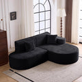 Modern Curved Boneless Sofa Couch, L-Shaped Corner Sofa, Corduroy Upholstered Cloud Sectional Couch for Living Room, Bedroom and Apartment,No Assembly Needed(Black, Right Hand Facing)