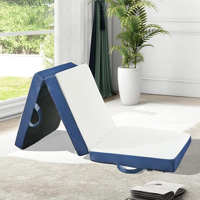 CYMULA Folding Mattress Single Size,4 inch Memory Foam Tri-Fold Single Floor Mattress Topper with Breathable & Washable Cover,Lightweight Foldable Mat for Camping,Naps and Guests(25"×75"×4")
