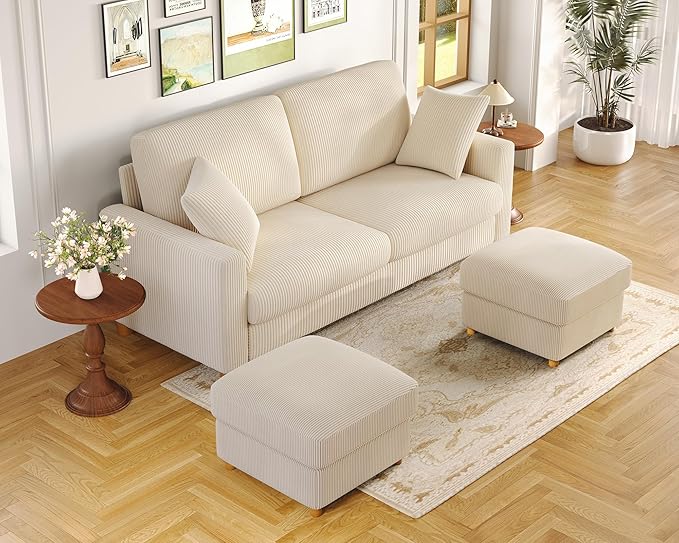Kidirect 70in U Shaped Couch, Modular Sofa No Tool Assembly, Comfy Sectional Couches for Living Room 21in Deeper Seats, Corduroy Sofas for Living Room with 2 Pillows, Loveseat Sofa Set, Beige Couch | Comfy Corduroy, Oversized 70in Couch, 700LB Tough, T...