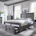Aitjunz Farmhouse Queen Size Bed Frame with 51" Tall Headboard, Wood Platform Bed Frame with 20" Tall Roman Column Decoration Footboard & 2 Large Storage Drawers, No Box Spring Needed (Light Grey)
