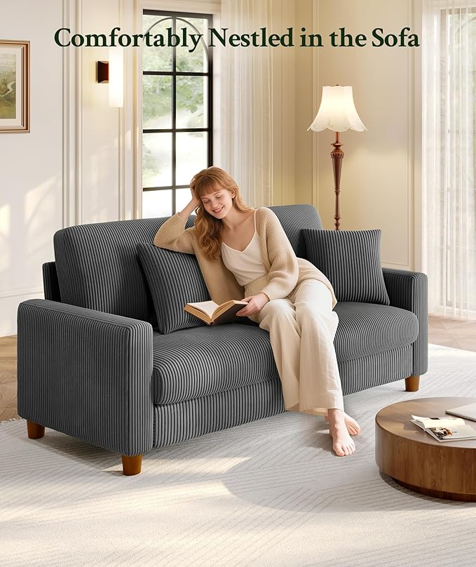 70.2" Couches for Living Room, Comfy Grey Couch 7.1" Extra Thick Cushion, Sofas for Living Room Tool-Free Setup, Loveseat Sofa 705lbs Support, Corduroy Couch for Bedroom, Apartment, Office