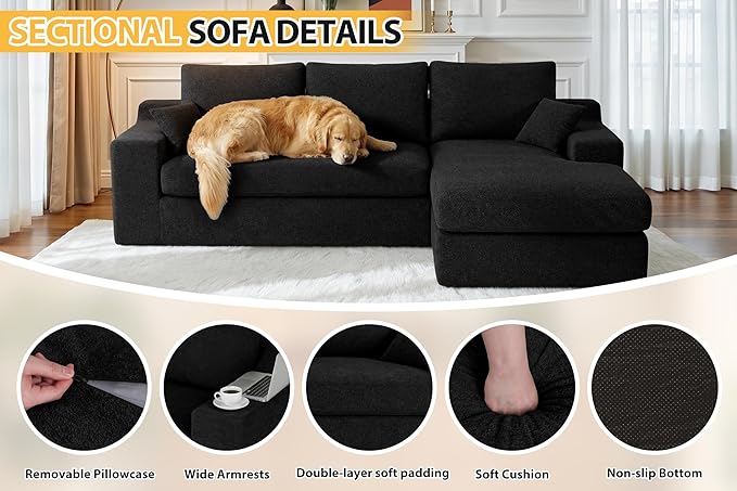 HABUTWAY 101'' Modular Sectional Sofa, Cloud Sectional Couches for Living Room, Comfy Boneless Couch with Deep Seat, Modern L-Shape Sofa with Chaise, No Assembly Required (Black, Right Facing Chaise)