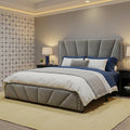 EnHomee Queen Bed Frame with Headboard, Velvet Bed Frame Queen Size with Charge Station and Led Light, Queen Bed Frame for Bedroom Apartment, Dorm, Noise-Free, Easy Assembly, Gray