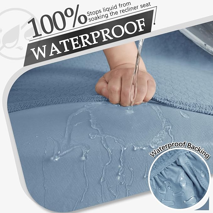 Waterproof Reclining Sectional Couch Covers Washable L Shaped Couch Cover for Sectionals Recliner Sofa Covers Stretch Corner Recliner Slipcovers for Dogs (5 Seater Cover, Light Blue)