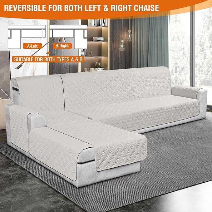 VANSOFY Sectional Couch Covers 100% Waterproof L Shaped Sofa Slipcover 3pcs Reversible Chaise Lounge Cover for Sectional Sofa Furniture Protector Cover for Pets Dog Cat(X-Large, Beige)