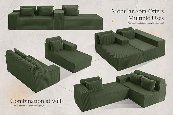 HABUTWAY Sectional Couches for Living Room,No Assembly L Shaped Couch 105" Modular Sectional Sofa Couch with Deep Seat,Cloud Couches Furniture Sets for Apartment,Corduroy (Green, Right Facing)