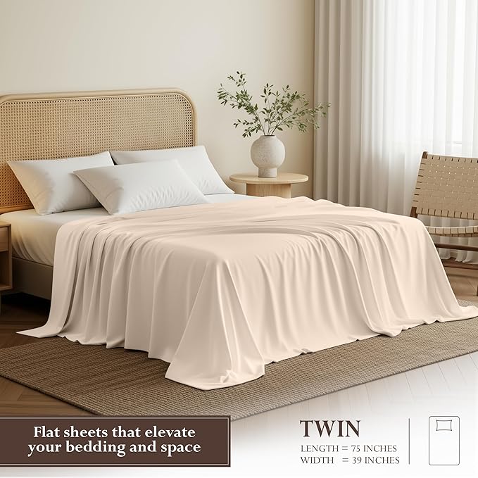 Utopia Bedding Flat Sheet - 1 Pack (Twin, Beige) - Soft Brushed Microfiber Fabric - Shrinkage & Fade Resistant Top Sheet - Easy Care Bed Sheet