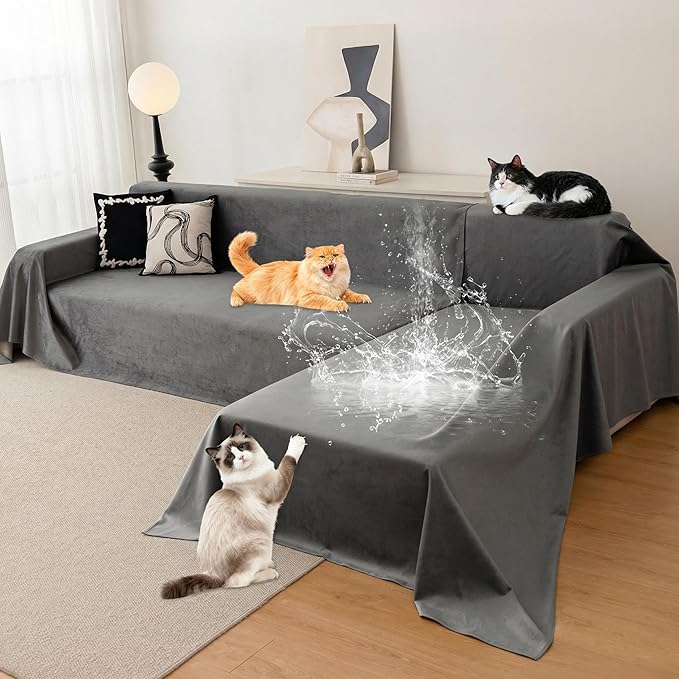 L Shaped Sectional Couch Cover 2 Pcs, Ultra Soft Waterproof Non-Slip Sofa Cover, Pet & Kid Proof Furniture Protector for Left/Right Chaise, Washable Scratch-Resistant Slipcover (XXL,118"x71"+118"x71")