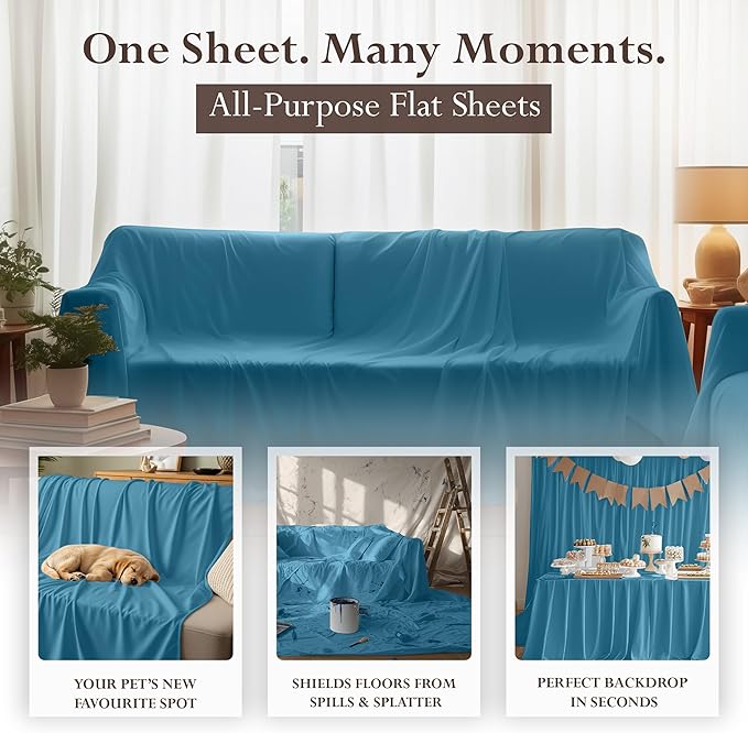 Utopia Bedding Flat Sheet - 1 Pack (Queen, Denim Blue) - Soft Brushed Microfiber Fabric - Shrinkage & Fade Resistant Top Sheet - Easy Care Bed Sheet