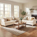 2 Pieces Corduroy Couch Set for Living Room, 5 Seats Cloud Sofa, Deep Seat Floor Couch for Bedroom, Futon Modern Sofa Bed, White Corduroy