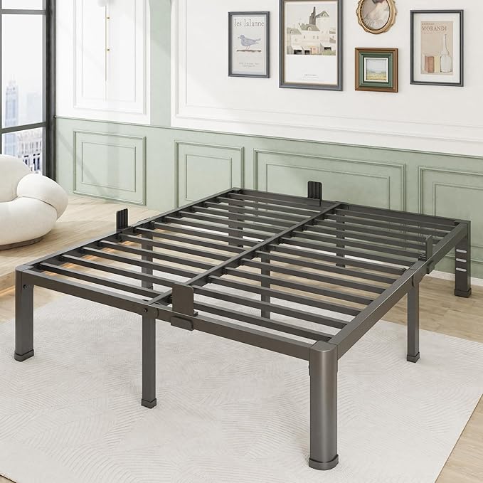 Firpeesy 14 Inch King Bed Frame with Rounded Corner and Headboard Hole Mattress Retainers 3500 lbs Heavy Duty Support Metal Platform Bed Frame Noise Free No Box Spring Needed Easy Assembly