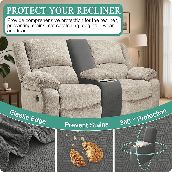Waterproof Reclining Sectional Couch Covers Washable L Shaped Couch Cover for Sectionals Recliner Sofa Covers Stretch Corner Recliner Slipcovers for Dogs (Console Cover, Dark Gray)
