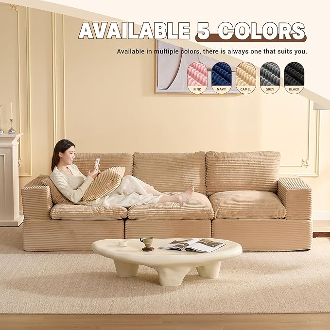 106.3” Sectional Couches for Living Room, Set of Cloud Couch, Modular Sectional Sofa, Convertible Sofas Bed, Deep Seat Sofa, Corduroy,Camel