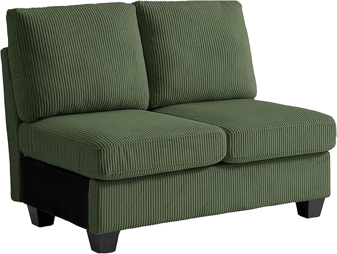 CHIC HOUSE Modular Sectional Sofa with Storage Ottomans, Corduroy Cloud Couch for Small Spaces & Apartments, Reconfigurable L/U Shaped Convertible Corner Sofa, Green, Double Seater
