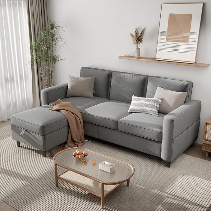 Sectional Sofa and Couches for Living Room - 78''L Shaped Light Gray Linen Couch-Pet Friendly Modular 3-Seater Convertible Sofas-Washable Covers-Suitable for The Living Room, Apartment or Bedroom
