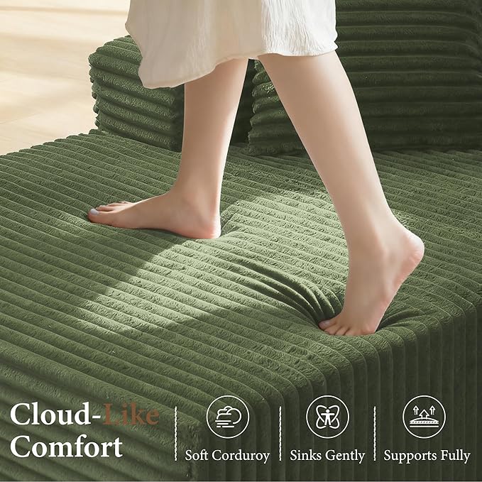 95" Sectional Couches for Living Room Cloud Couch Sofa with L-Shape Upholstered Boneless Couchs Modern Modular Sectional Couch with Chaise (Green, 95" W+Left Facing Chaise+2Seaters)