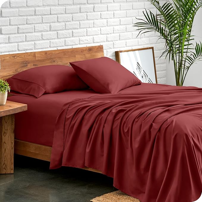Bare Home Queen Sheet Set - 1800 Ultra-Soft Microfiber Queen Bed Sheets - Double Brushed - Deep Pockets - Easy Fit - 4 Piece Set - Bedding Sheets & Pillowcases (Queen, Rosewood)