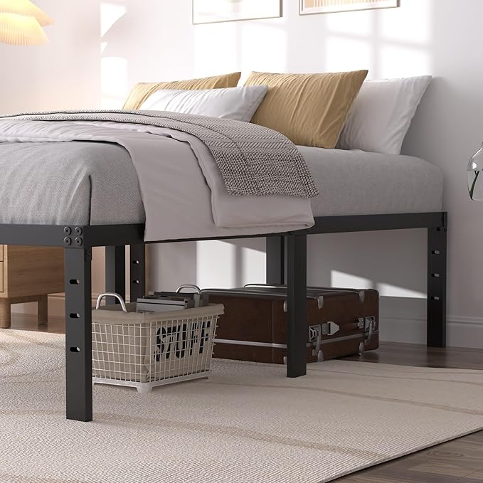 SHLAND Bed Frame Queen Size, 18 Inch Heavy Duty Queen Bed Frame Metal Platform No Box Spring Needed, Mattress Foundation, Easy Assembly, Storage Space, No Noise