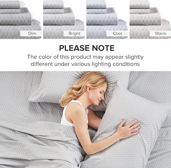 Comfort Spaces 100% Cotton Sheet Set Breathable, Lightweight, Soft with 12" Elastic Pocket Fits up to 14" Mattress, All Season Cozy Bedding, Matching Pillow Case, Twin XL Diamond Taupe 3 Piece