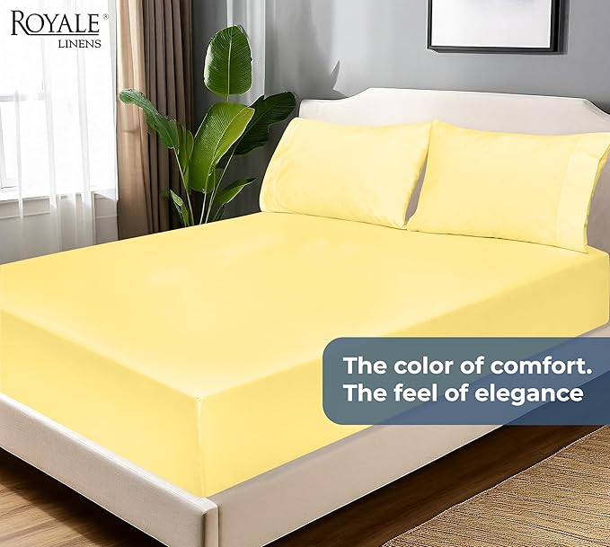 Royale Linens 100% Organic Cotton Fitted Sheet - Percale Weave - Super Soft Deep Pocket Bottom Sheets - Elastic Sheet King Size - King Fitted Sheets Only - (78"x80"+15", Yellow)