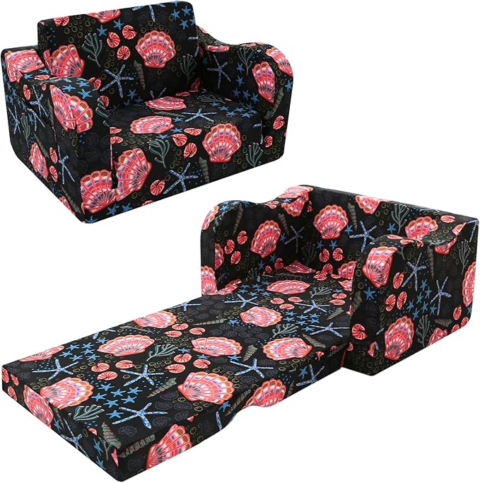 MeMoreCool Folding Kids Couch – 2-in-1 Toddler Sofa Bed, Lounge Chair for Ages 1-3, Playroom Furniture with Removable Cover Lightweight & Portable | Washable | Ideal for Naptime or Travel