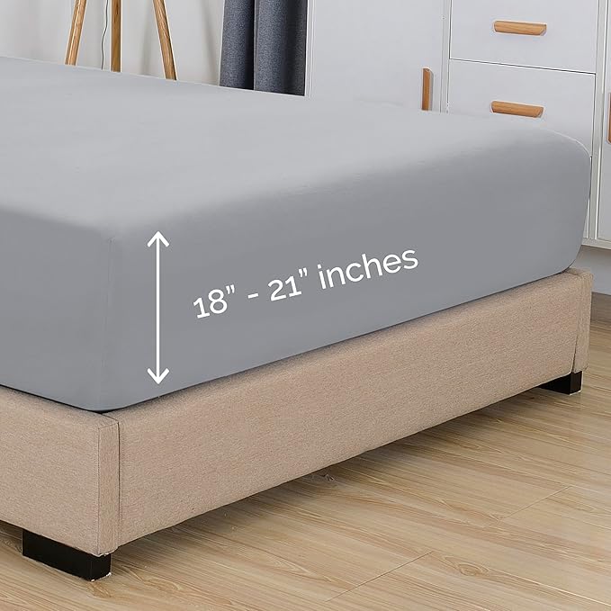 Elegant Comfort Premium Hotel Quality Extra Deep Pocket 18" - 21" Single Fitted Sheet for High Mattress, Luxury & Softest 1500 Thread Count Egyptian Quality Smart Pocket, Queen, Black,Silver