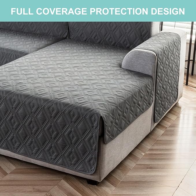 Genina 100% Waterproof Sectional Couch Covers for Dogs Reversible Couch Covers for Sectional Sofa L Shaped Sofa Slipcover Furniture Protectors Cover for Pets, Kids (Dark Gray, Large)