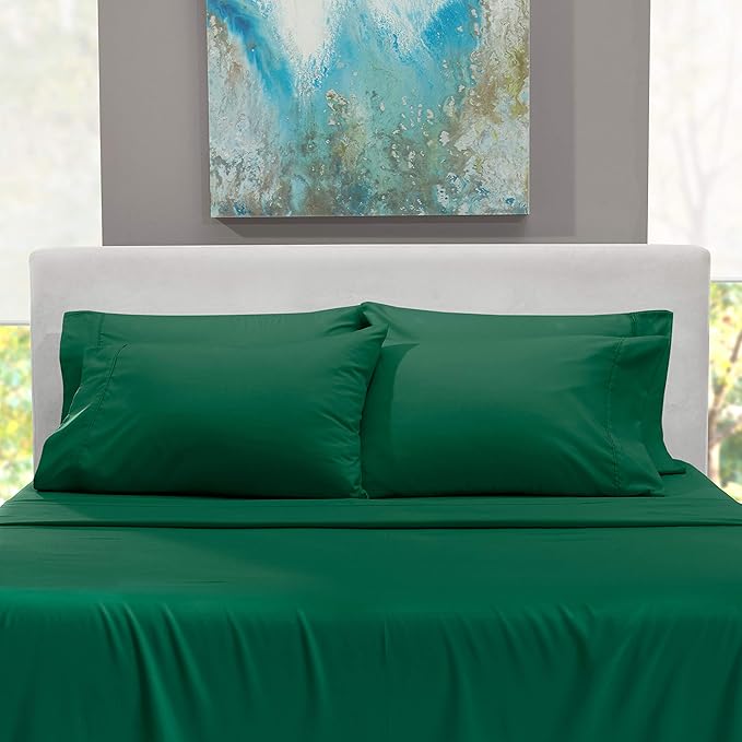Hearth & Harbor Bed Sheets, Luxury Soft 6 Piece Bed Sheet Set Extra Deep Pocket Fitted Sheets Fits Mattress up to 21", Double Brushed Bedding Sheets & Pillowcases, Split King, Dark Green