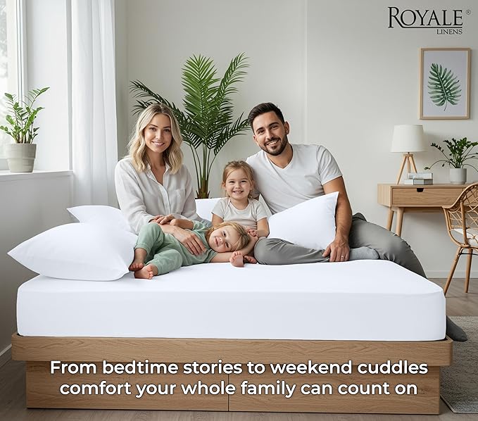 Royale Linens 100% Organic Cotton 2 Pack Fitted Sheet - Percale Weave - Super Soft Deep Pocket Bottom Sheets - White Elastic Sheet Twin Size - Twin Fitted Sheets Only - (39"x75"+15", White)