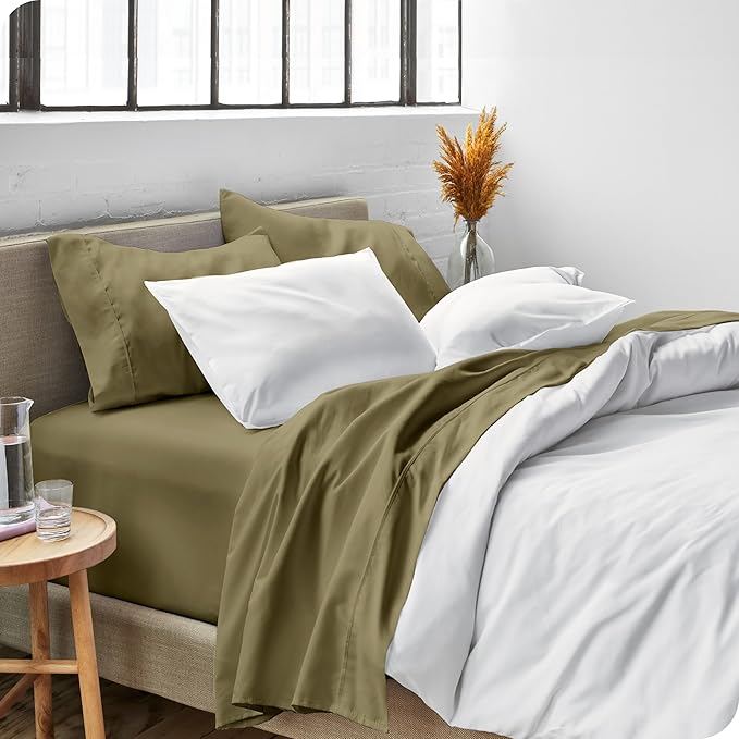 Bare Home Full Sheet Set - 1800 Ultra-Soft Microfiber Full Bed Sheets - Double Brushed - Deep Pockets - Easy Fit - 4 Piece Set - Bedding Sheets & Pillowcases (Full, Olive)