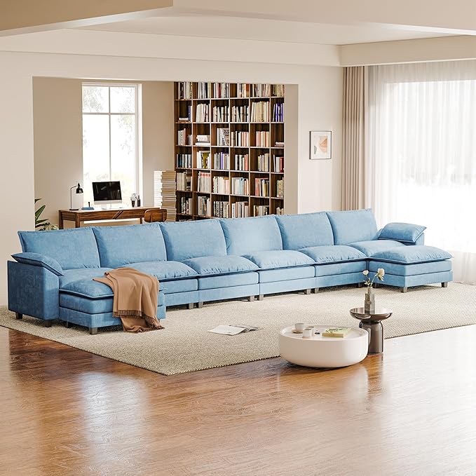 232.28'' Oversized U Shaped Couch, Modular Sectional Sofa with 2 Movable Ottoman, Chenille Cloud Couches with Double Layer Cushion, Thick Cushions Couches for Living Room (Dark Blue, Oversized Sofa)