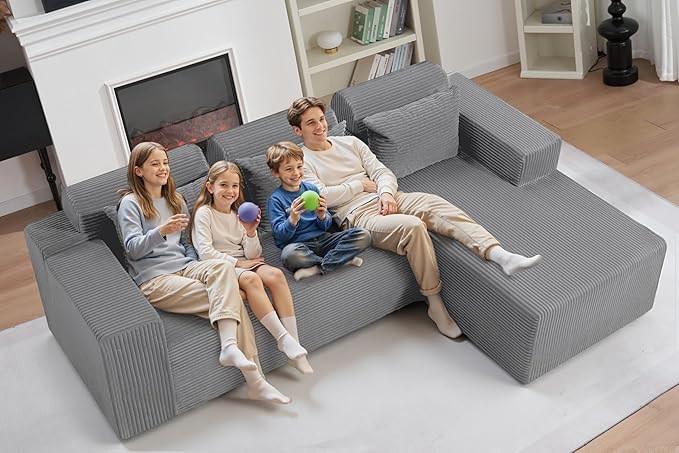 HABUTWAY Sectional Couches for Living Room,No Assembly L Shaped Couch 105" Modular Sectional Sofa Couch with Deep Seat,Cloud Couches Furniture Sets for Apartment,Corduroy (Light Grey, Right Facing)