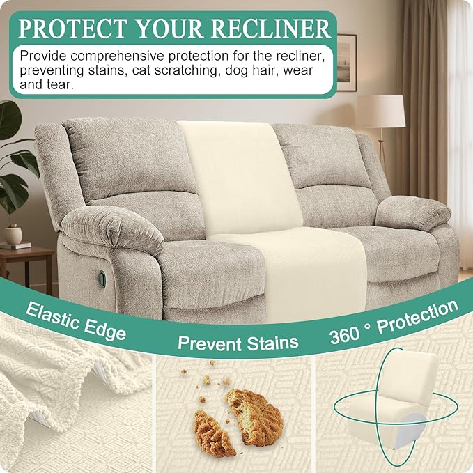 Waterproof Reclining Sectional Couch Covers Washable L Shaped Couch Cover for Sectionals Recliner Sofa Covers Stretch Corner Recliner Slipcovers for Dogs (Additional Seat Cover, Beige)