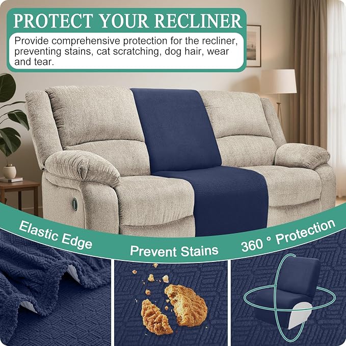 Waterproof Reclining Sectional Couch Covers Washable L Shaped Couch Cover for Sectionals Recliner Sofa Covers Stretch Corner Recliner Slipcovers for Dogs (Additional Seat Cover, Navy Blue)