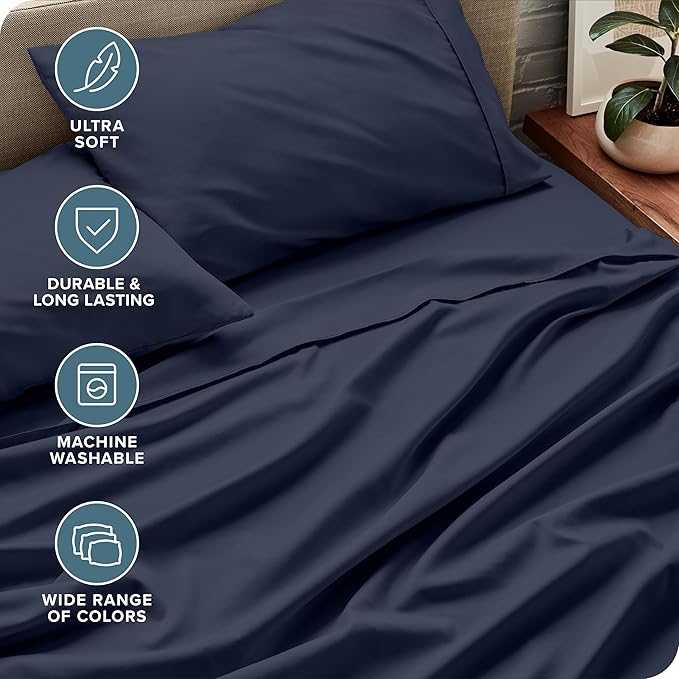 Bare Home King Sheet Set - 1800 Ultra-Soft Microfiber King Bed Sheets - Double Brushed - Deep Pockets - Easy Fit - 4 Piece Set - Bedding Sheets & Pillowcases (King, Midnight Blue)