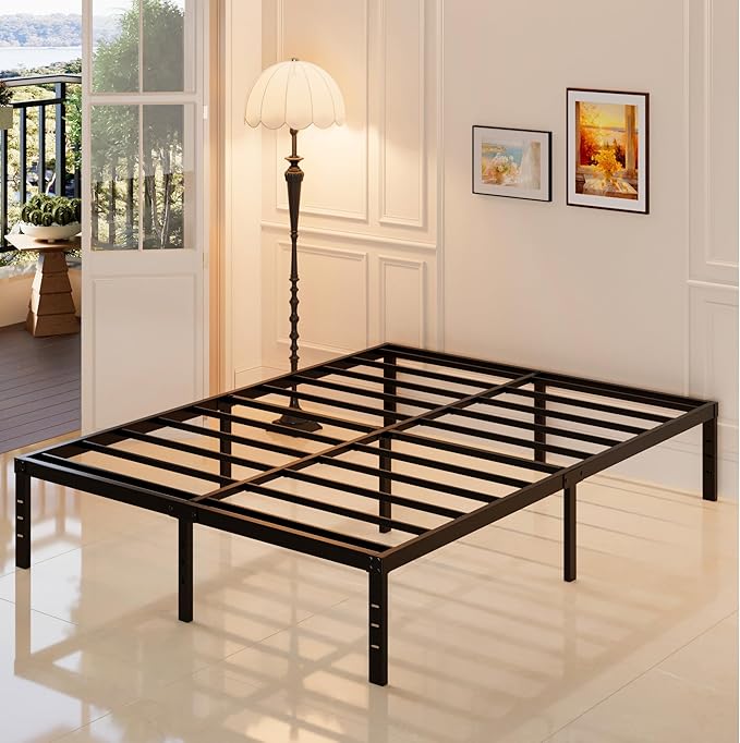 Maenizi 12 Inch Cal King Bed Frame No Box Spring Needed, Heavy Duty California King Metal Platform Support Up to 3000 lbs with Steel Slat, Easy Assembly, Noise Free, Black