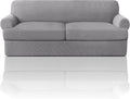 PrinceDeco T Cushion Sofa Slipcover 3 Pieces Sofa Covers for T Cushion Couch Soft Couch Covers Sofa Slip Cover Furniture Covers with 2 Individual T Shape Seat Covers Width Up to 88", Dove