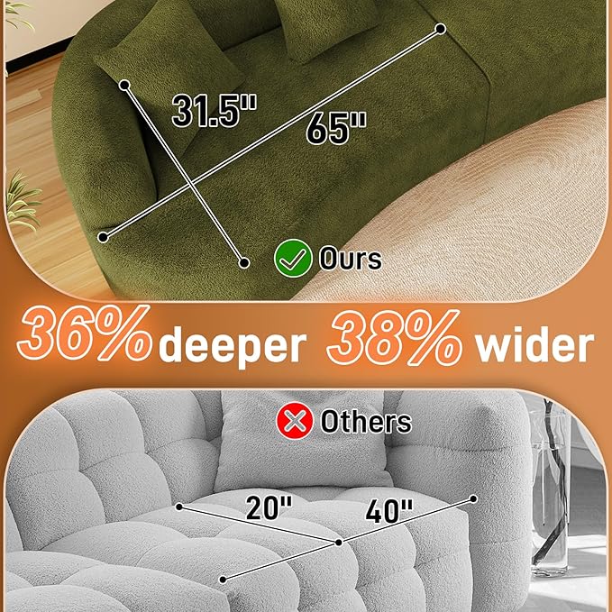 131" Curved Modular Sectional Sofa for Living Room, Modern Chenille Oversized Cloud Couch Sofa, Luxury Plush Extra Deep 4-Seater Boucle Couch for Apartment‌‌, No Assembly Required, Green