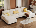 Furmax Sectional Couches for Living Room, U-Shaped Sofa Couch with Linen Fabric, 4 Seat Sofa Set with Double Chaise for Apartment (Fabric, White)